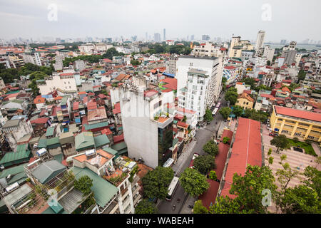 A view over rooftops towards the north and Red River in Hanoi, Vietnam Stock Photo