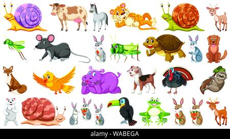 Set of isolated wild animals illustration Stock Vector