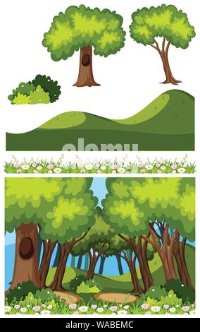 Nature forest landscape scene with many trees illustration Stock Vector ...
