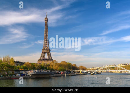 Paris France city skyline at Eiffel Tower and Seine River Stock Photo