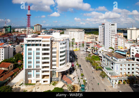 HUE, VIETNAM - SEPTEMBER 20, 2018: Aerial views over Hue City in Vietnam on a bright sunny morning Stock Photo