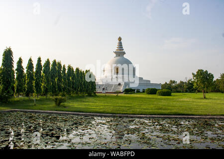 Peace Pagoda, Lumbini, Nepal. Also called Japanese Monastery, White Stupa or White Temple. Stock Photo