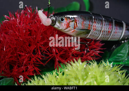 Artificial lures made of metal and  plastic bites on artificial bait for Fried fish Stock Photo