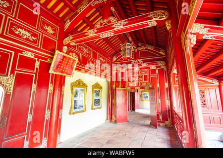 HUE, VIETNAM - SEPTEMBER 20, 2018: The gallery and corridoors of the UNESCO World Heritage site of Imperial Palace and Citadel in Hue, Vietnam Stock Photo