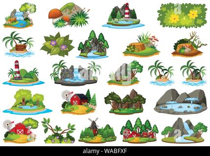 Set of isolated objects theme - landscapes illustration Stock Vector