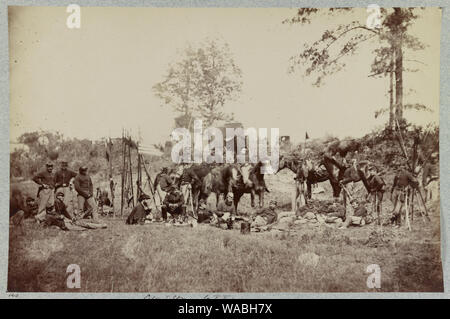 Company I, 6th Pennsylvania Cavalry, Falmouth, Va., June 1863 Abstract: Photograph shows Rush's Lancers  with Capt. J. Starr and Lt. F. Furness seated in front. Stock Photo