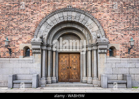 the entrance door of st. andrew's church in Copenhagen, August 16, 2019 Stock Photo