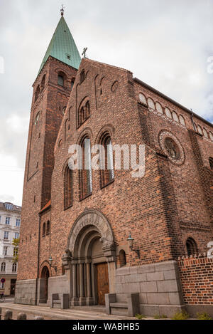 the tower and entrance gate to St. Andrew's church in Copenhagen, August 16, 2019 Stock Photo