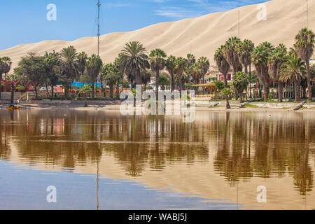 View of the desert oasis of Huacachina, Ica Department, Peru Stock Photo