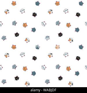 Cute cat faces vector seamless pattern. Funny kitten background illustration Stock Vector