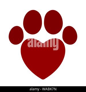 Vector illustration. Pet icon footprint with heart. Flat and geometric style. Stock Vector
