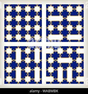 Vector illustration. Four geometric arabic tiles. Seamless flat background. Stock Vector