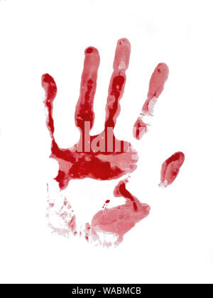 Bloody red hand print isolated on white Stock Photo - Alamy