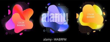 Abstract modern graphic elements. Dynamical colored forms and line is shown. Gradient abstract banners with flowing liquid shapes. Template for the de Stock Vector