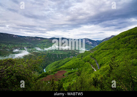Montenegro, Impressive view over green wooded rocks of famous tara canyon nature landscape formed by tara river from above Stock Photo