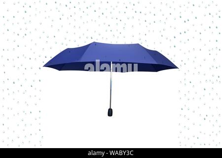 Blue umbrella and raining drops. Vector illustration. Protection from rain. Stock Vector