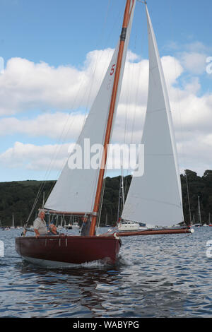 Falmouth 18 ft Restricted Class, No.5, 'Francis' in the entrance to the Percuil River, St. Mawes, Cornwall, UK Stock Photo