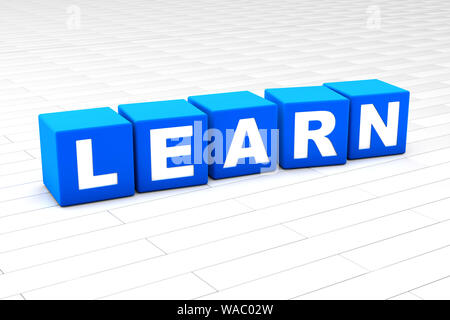3D rendered illustration of the word Learn made of cubes. Stock Photo