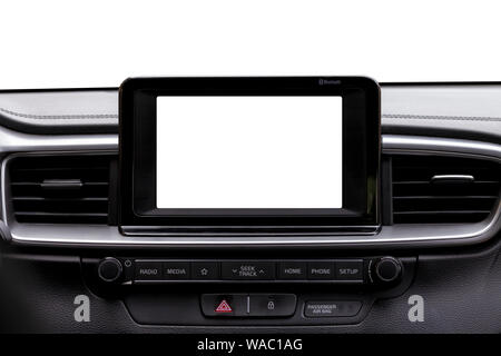 The dashboard of a modern car with the computer screen and the windshield on blank. Stock Photo
