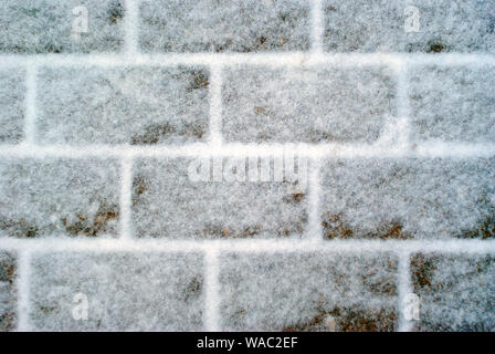 background, texture - snow-covered granite pavement tiles Stock Photo