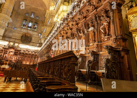 Wood choir stalls are the work of Pedro de Mena. Málaga Cathedral, Malaga, Andalusia, Spain Stock Photo