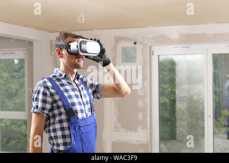 A Construction worker or client with VR glasses Stock Photo