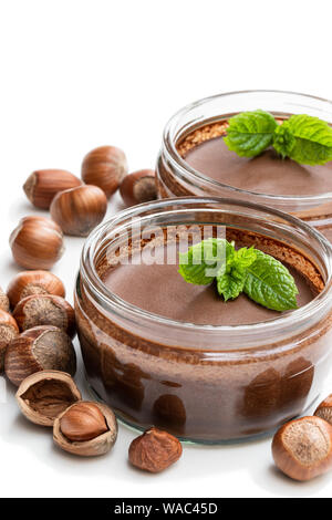 Homemade  chocolate hazelnut praline in glass jar isolated on white Stock Photo