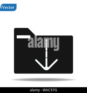 Black download folder glyph flat vector icon on white background. eps10 Stock Vector