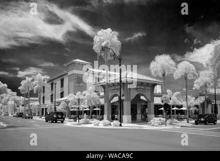 Infrared red photo of Venice Avenue in Venice Florida Stock Photo