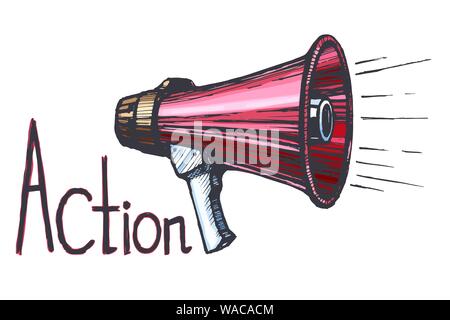 Horn loudspeaker vector colored sketch Stock Vector