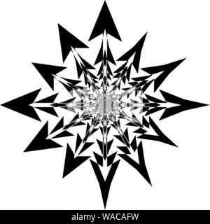 Circular plaid windmill fan broken arrows spider net illusion arabesque satelite  inspired strukture abstract cut art deco illustration on transparent Stock Vector