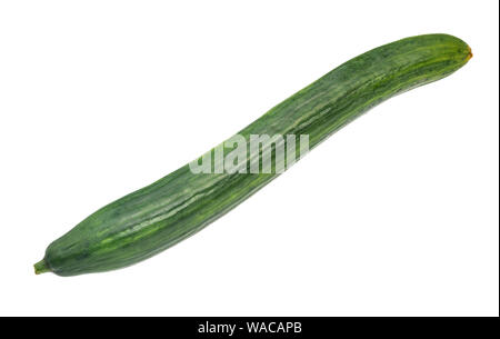 ripe green long cucumber fruit cutout on white background Stock Photo