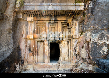 Entrance to the tomb of ancient civilization. Tombs are carved