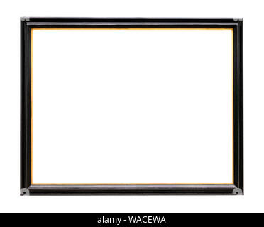 old narrow wooden picture frame painted in black color cutout on white background Stock Photo