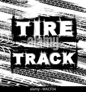 White background witth black tire tracks and frames with text Stock Vector