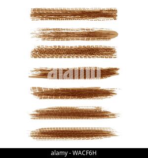 Set of different brown tire tracks isolated on white background Stock Vector