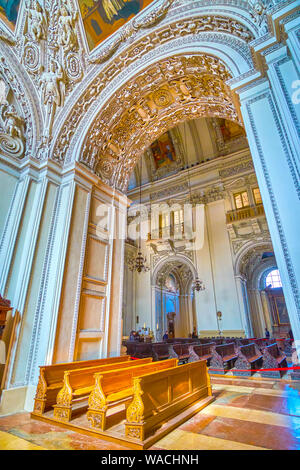 SALZBURG, AUSTRIA - FEBRUARY 27, 2019: The large prayer hall of Salzburg Dom (Cathedral) with unique decorative elements in baroque style, on February Stock Photo