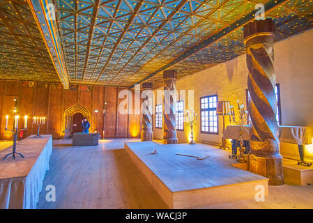 SALZBURG, AUSTRIA - FEBRUARY 27, 2019: The massive marble curved pillars and the preserved decorated ceilings are the main landmarks of State Rooms of Stock Photo