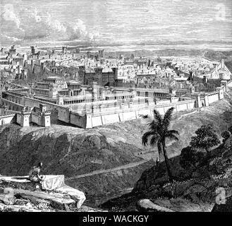 Jerusalem at the time of  the birth of Jesus Christ.  King Herod the Great,  (73 –  4 BCE) ruled over the Jews in Israel following his appointment by the Roman conquerers.  Once he was king, Herod launched an ambitious building program, both in Jerusalem and the spectacular port city of Caesarea, named after the emperor. He restored the magnificent Jerusalem temple, which was later destroyed by the Romans following a rebellion in A.D. 70. Stock Photo