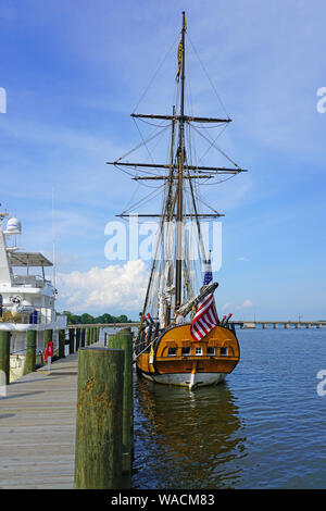 CHESTERTOWN, MD -17 AUG 2019- View of the historic Sultana schooner sailboat on the waterfront in Chestertown, Maryland, United States, in the Chesape Stock Photo