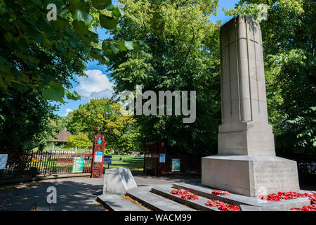 The Reading Cenotaph stands outside the Forbury Gardens in Reading town centre, Berkshire, England, UK Stock Photo