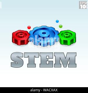 STEM science technology engineering and math curriculum with colorful mechanical gears working together to produce creative solutions. Stock Vector