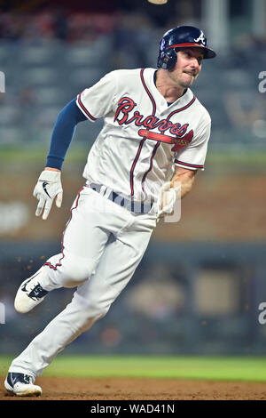 August 14, 2019: Atlanta Braves outfielder Matt Joyce rounds third base during the seventh inning of a MLB game against the New York Mets at SunTrust Park in Atlanta, GA. Austin McAfee/CSM Stock Photo