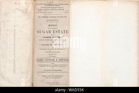 Dominica, particulars of a valuable Sugar Estate - called ‘Castle Comfort,‘ situate in the Parish of Saint George, in the Island of Dominica, and containing 240 acres, or thereabouts - which will be Stock Photo