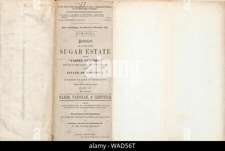 Dominica, particulars of a valuable Sugar Estate - called ‘Castle Comfort,‘ situate in the Parish of Saint George, in the Island of Dominica, and containing 240 acres, or thereabouts - which will Stock Photo