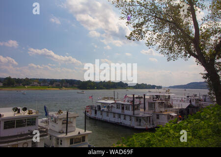 Boats on the Ohio River, Marietta, Ohio Stock Photo