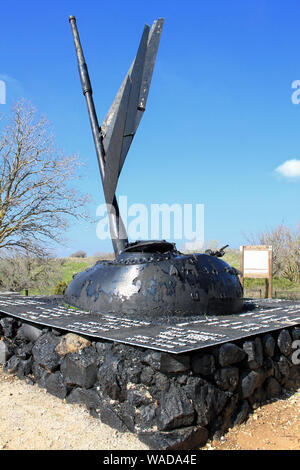 The 679th Reserve Armored Brigade Memorial for the Yom Kippur war stands in the sun near Ortal Israel. Stock Photo