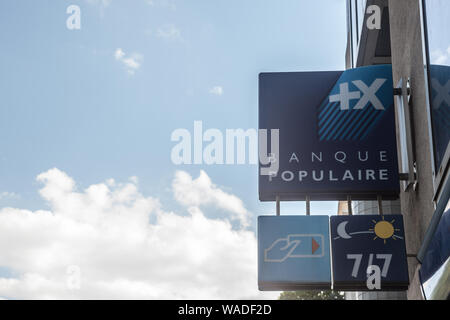 LYON, FRANCE - JULY 17, 2019: Banque Populaire logo in front of their local bank in Lyon. Banque Populaire is a cooperative bank, one of main french b Stock Photo