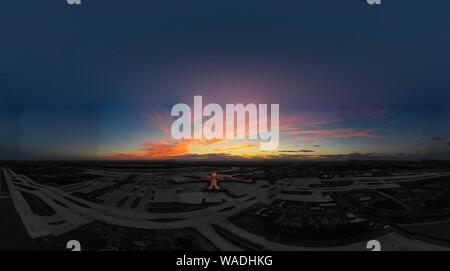 Aerial view of the Beijing Daxing International Airport at sunset in Beijing, China, 29 June 2019.   Construction of the final phase of Beijing Daxing Stock Photo