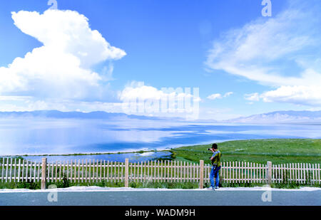 Lying in Bole city, Bortala Mongol Autonomous Prefecture, northwest China’s Xinjiang Uygur Autonomous Region, Sayram Lake wins a fame of “The last tea Stock Photo